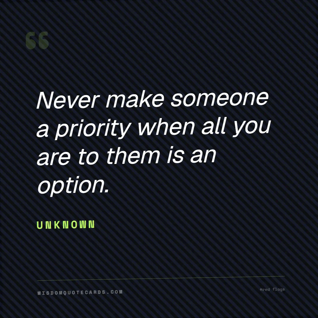 Quote by Unknown about red flags, dating, lessons: Never make someone a priority when all you are to ...