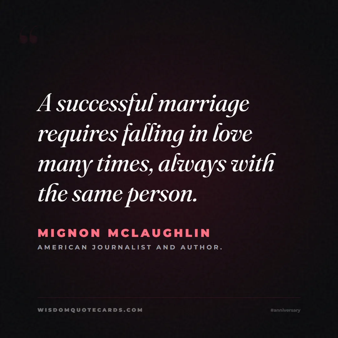 Quote by Mignon McLaughlin about anniversary, first year, marriage: A successful marriage requires falling in love man...